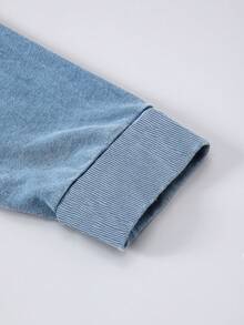 Washed Men's Autumn Drop Shoulder Zip Front Vintage Graphic Print Casual Hoodie - Navy Blue - View 7