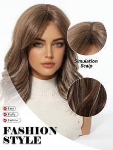 Tóc giả xoăn nhiều lớp dài 14 inch có mái, tóc giả tổng hợp phù hợp cho phụ nữ sử dụng hàng ngày và dự tiệc. - Hồng nâu - Xem 4