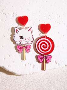 Pink Snail 手工串珠耳环，可爱卡通卡哇伊风格耳环，时尚配饰 - 棒棒糖造型，动物情侣亚克力树脂水滴耳环，适合女性和女孩，夏季冬季假日海滩派对礼物，情人节情侣礼物 - 棒棒糖 - 查看 7