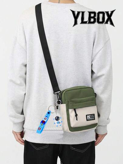 Unisex Korean/European Style Casual Canvas Shoulder Bag, Contrast Color Crossbody Bag, Messenger Bag