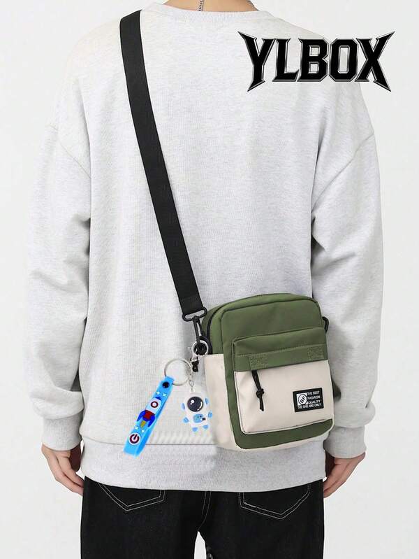 Unisex Korean/European Style Casual Canvas Shoulder Bag, Contrast Color Crossbody Bag, Messenger Bag