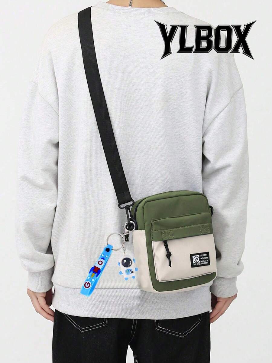 Sac à épaule en canevas de style coréen/européen unisexe, sac bandoulière bicolore, sac messager - Militaire verte - Voir 1