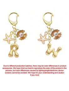 Golden Shell Starfish Bubble Initial A-Z Keychain, Exquisite Bag Pendant, Packaging Accessories, Mobile Phone Pendant, Car Pendant, Unique Mobile Phone Accessories, Simple Design, Suitable For Women's Wallets And Mobile Phone Accessories, Gifts For Friends, Family, Girlfriends, Outdoor Accessories - Multicolor - View 10