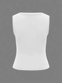 Vaiaye 女士性感修身深V领无袖背心，纯色针织背心，女士健身服，2026春夏嘉年华服装，适合日常穿着和通勤休闲白色 - 白色 - 查看 4