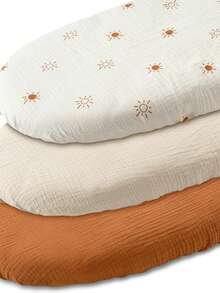 3 Packs Stretchy Baby Bassinet Sheets Soft Breathable Fitted Bassinet Mattress Sheet Universal Fit For Baby Bassinets Moses Basket Oval Rectangle Pad Mattress 32"X16" - Multicolor - View 13