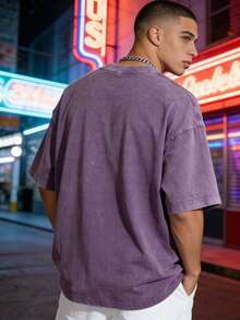 Men Solid T-Shirts | Camisetas Para Hombre Streetwear | Mens Gifts 100 Percent Cotton | Vintage Washed T-Shirt | One Piece | Perfect For Spring, Summer, Autumn, Spring-Autumn Wear | Perfect For Pairing With Jeans, Sweatpants Or Shorts - 紫色 - 查看 5