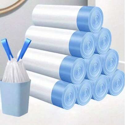 1卷15个装或5卷75个装抽绳垃圾袋，除臭垃圾袋，一次性垃圾袋，厨房垃圾袋，带抽绳封口的塑料袋，大容量白色垃圾袋，适用于厨房