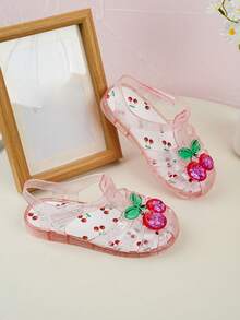 1 Pair Cute Transparent Glitter Cherry Girls' Crystal Princess Sandals, Versatile Design! Kids Will Love Them At First Sight! - Pink - View 3