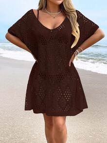 女士时尚休闲镂空罩衫（不含比基尼）度假海滩夏季 - 咖啡棕 - 查看 6