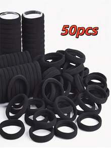 50/100 chiếc dây buộc tóc co giãn đơn giản dành cho nữ, thích hợp sử dụng hàng ngày, dùng để buộc tóc đuôi ngựa, dây chun buộc tóc, dây buộc tóc bằng cao su, scrunchies, phụ kiện buộc tóc bằng dây thun. - màu đen - Xem 12