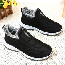Unisex Fleece-Lined Winter Slip-On Walking Shoes Warm Non-Slip Casual Sneakers - Black - View 3