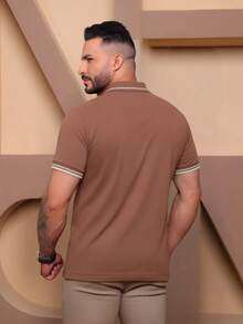 Men's Polo Shirt With Cuffs, Men's Cotton T-Shirt - 巧克力棕 - 查看 4