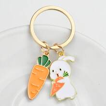 1pc Cute Big Carrot Holding Carrot Rabbit Keychain, Creative DIY Alloy Drip Oil Plant Fruit Animal Combination Keychain, Cartoon Rabbit Hugging Carrot Keychain Bag Pendant, Holiday Party Small Gift For Friends - Multicolor - View 5