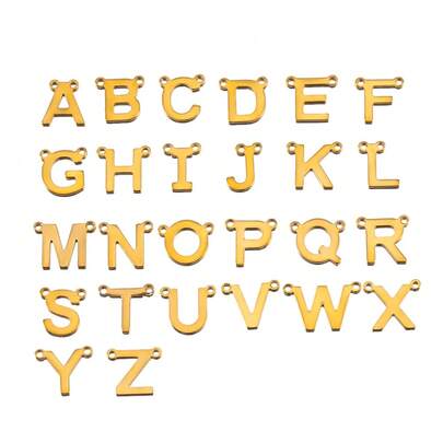 Set de 26 piezas Conector de pendiente con letra del alfabeto inglés A-Z de acero inoxidable, pendiente con letra inglesa de doble orificio de 10 mm, adecuado para personalizar collares y pulseras DIY con nombre