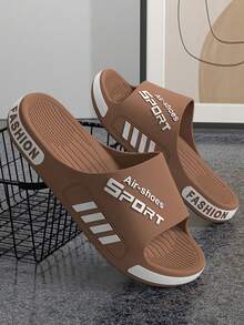 Sandalias neutras y casuales, suaves y cómodas, con diseño estampado con letras. Zapatos sin cordones de moda para hombre. Material: diseño con puntera abierta, suela suave, transpirable y cómoda. Estilo casual negro para el día a día, adecuado tanto para uso en interiores como en exteriores. Un artículo imprescindible para viajar. - Marrón - Ver 9