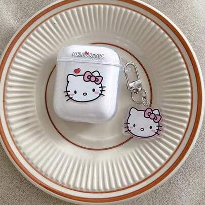 SANRIO New Hello Kitty + Kitty Pendant Earphone Case Protective Cover, DIY Sweet & Fashionable Vibe, Protective Compatible With Apple 1/2, 3, Pro, Pro 2, 4