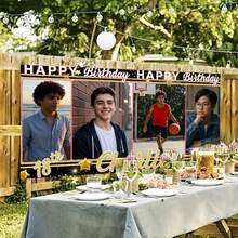 Customized Birthday Banner Personalized With Pictures And Name, Happy Birthday Party Decorations For Husband Or Men, Unique Celebration Backdrop Banner For Event - Color 5 - View 5