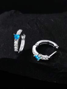 男士水钻耳环一对，时尚款式，铜锆石镶嵌蓝色心形，个性嘻哈耳环，百搭风格，适合日常佩戴和派对场合 - 彩色 - 查看 11