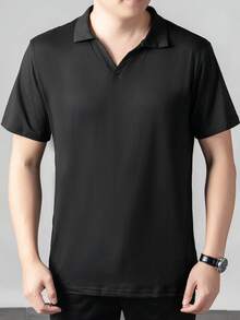 男士纯色翻领飞机领短袖T恤 - 黑色 - 查看 7