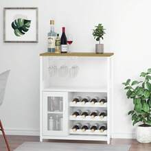 Armario de Bar de Vino Moderno de 36 Pulgadas con Puerta de Malla - Estante de Vidrio Ajustable y Estantes Extraíbles para Almacenar Licores, Armario de Bar Libre para Cocina y Comedor - Blanco - Ver 1