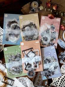 30张/包复古蕾丝拼贴贴纸，创意美学装饰贴纸，适用于剪贴簿、DIY手工、礼品、个性化日记、学校用品、趣味贴纸、Kindle剪贴簿用品 - 3.聽雪落 - 查看 3