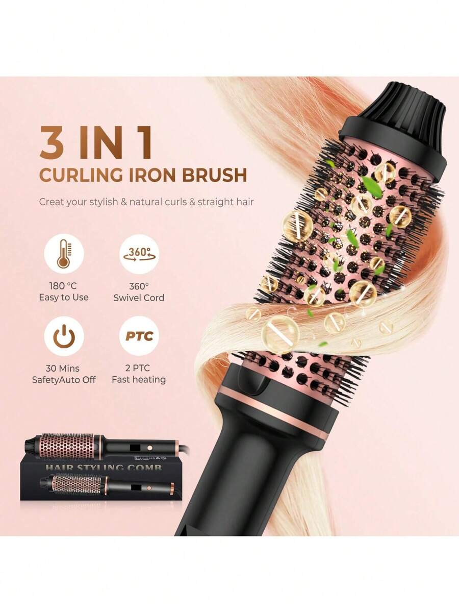 UKLISS Multifunctional Electric Curling Brush - Ceramic Heating Styling Brush Dual PTC Technology | Suitable For All Hair Types 220-240V | Perfect Holiday Gift For Women, Moms, Girlfriends - Black - View 1