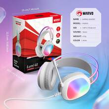 MARVO Over-Ear Gaming Headset - RGB Illuminated Earcups And Headband, Wired USB + 3.5mm Dual Plugs, 50mm Drivers, Dual Headband PU Ear Pads, External Microphone With Blue Light, Omnidirectional Microphone, Earcup Volume Control, Suitable For Gaming/Office/Study. - 白色 - 查看 7
