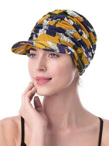 1pc Elegant Retro Printed Newsboy Cap Style Muslim Women Headscarf, Versatile Casual Sun Protection Head Wrap - Color - View 11
