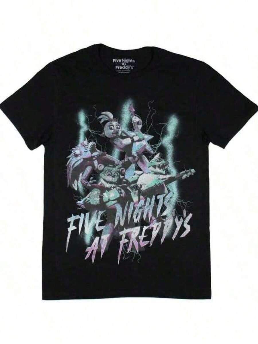 Shirts For Men Fives Nights At Freddy's Men's Security Breach Lightning Distressed Adult T-Shirt Men's Casual Print Round Neck Short Sleeve T-Shirt Men Women T-Shirt Print Tee - 黑色 - 查看 1