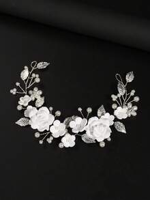 1pc Girls' Handmade Soft Clay Rose Flower Headband, Korean Style Hair Accessory (Can Be Freely Matched With Ribbon) - White - View 5
