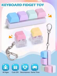 EIGIIS 1pc Keyboard Key Stress Relief Keychain, Suitable For Adults - Multi-Color Relaxation Toy With Metal Ring And Chain, Plastic Material, Helps Focus And Relieve Stress, Perfect Gift, Keychain Stress Relief Toy - Multicolor - View 4