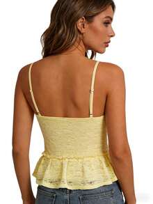 Women Lace Camisole, Sleeveless Tops Low-cut Backless Slim Fit Summer Tops Clubwear - Amarillo - Ver 6