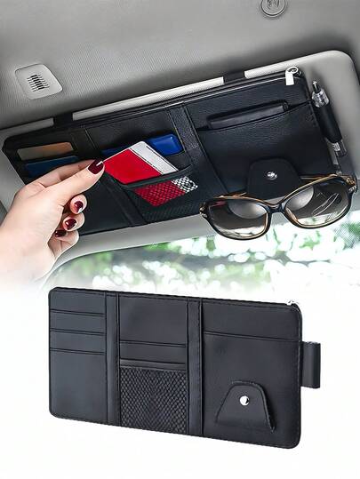 Bolsa de almacenamiento para parasol de coche con organizador de múltiples bolsillos, ajuste universal para la mayoría de los vehículos, mantiene las gafas de sol, tarjetas, licencia de conducir, registro y documentos de fácilmente accesibles, compañero del interior del automóvil para el tráfico diario, esenciales para viajes por carretera y accesorios de moda, solución de almacenamiento de acceso rápido y sencillo para los elementos esenciales de conducción, diseño ligero y duradero, perfecto para pasajeros y conductor, accesorio de organización del vehículo optimizado para uso diario
