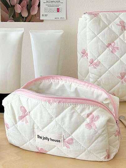 Bộ 3 túi đựng mỹ phẩm nơ hồng, túi đựng mỹ phẩm thời trang cổ điển, túi đựng mỹ phẩm du lịch, túi đựng mỹ phẩm dung tích lớn họa tiết bướm, túi đựng đồ chăm sóc da du lịch, thích hợp sử dụng hàng ngày, đi chơi, du lịch.