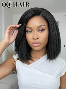 OQ Hair 200% Density 8-14 Inch M-Cap Wear Go Glueless Wig Silky Kinky Straight Bob 9x6 Transparent Lace Frontal Wig Pre Bleached Tiny Knots Wig Natural Color Pre Plucked Hairline Valentines Gifts No Glue Needed Beginner Friendly Durable & Long-Lasting Lightweight Cap All-Day Comfort Minimal Shedding For Daily Use Office For Women - SNatural - View 2