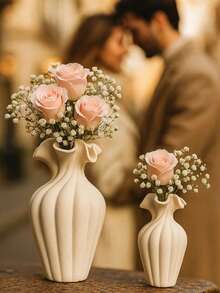 1个白色纹理树脂花瓶：时尚的人造花卉插花容器，是家居装饰、客厅点缀、卧室和办公桌摆设的理想之选。这款别致百搭的装饰品，为您的现代室内空间增添格调。 - 餃子口 - 查看 9