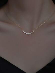 BALMORA 1 pieza Collar colgante de doble capa de plata de ley 925 con elegante diseño geométrico y circonita cúbica brillante, adecuado para fiestas, uso diario, regalo de - Dorado - Ver 3