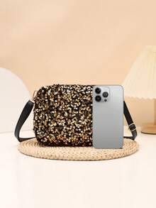 Túi đeo vai vuông đính sequin thời trang dành cho nữ - Vàng - Xem 4
