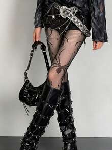 Gothic Spider Web Fishnet Pantyhose For Women, Sheer Slimming Anti-Snag Black Tights, Essential Halloween Costume Hosiery - Black - View 5