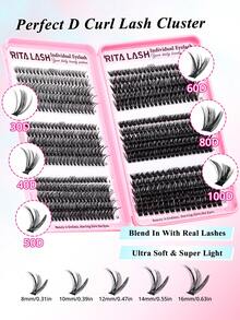 RITALASH 580pcs Eyelash Extension Kit, Includes Adhesive And Sealant, 6 Styles, Fluffy & Soft Lash Extension Set, 30D/40D/50D/60D/80D/100D D-Curl Natural DIY Individual Lash Cluster Set, Suitable For Beginners - Black - View 6