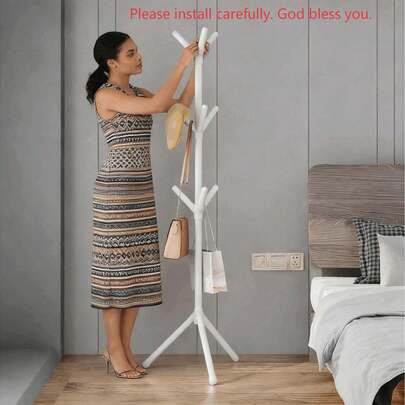 1 Independent Metal Coat Rack With 5 Hooks-Stable Single-Pole Storage Organizer, Suitable For Bedroom, Entrance And Closet-Space-Saving Clothes Hook, Solid Iron Structure, Clothes Hook Rack, Space-Saving Storage Solution.