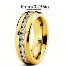 1枚6毫米经典不锈钢银色戒指，简约设计，优雅中性款式，适合作为结婚或周年纪念礼物 - 金色 - 查看 4