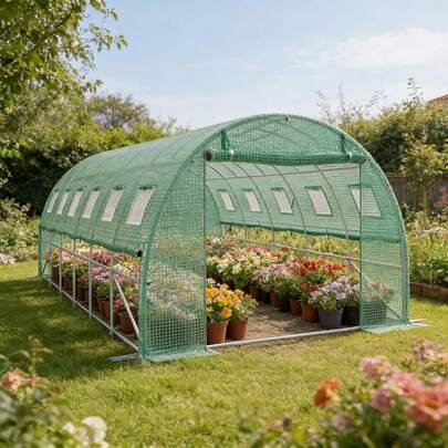 LILIIN Greenhouse Polytunnel 3 X 2/4/6/8 X 2 M, Tomato House With Galvanized Steel Frame, Polytunnel Greenhouse With Windows & Zippered Doors, Garden Greenhouse For Vegetables & Plants, Green