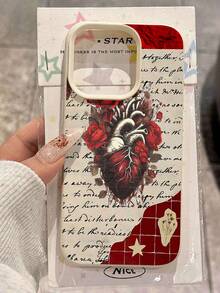 Estuche artístico para teléfono con corazones y rosas Compatible con estuches para teléfonos ,  17,  16 Pro Max,  15 Pro Max,  13 y  12 Textura retro, resistente a rayones y duradero Un gran regalo para familiares, amigos, amantes, novios/novias y el día de San Valentín - Blanco antiguo - Ver 3