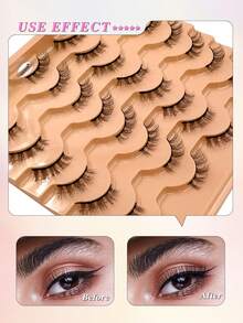 ENCHUW 16 Pairs Half Lashes Natural Look Cat Eye Lashes Wispy Curling False Eyelashes Faux Mink Lashes Fake Eyelashes For Daily Wear - Black - View 4