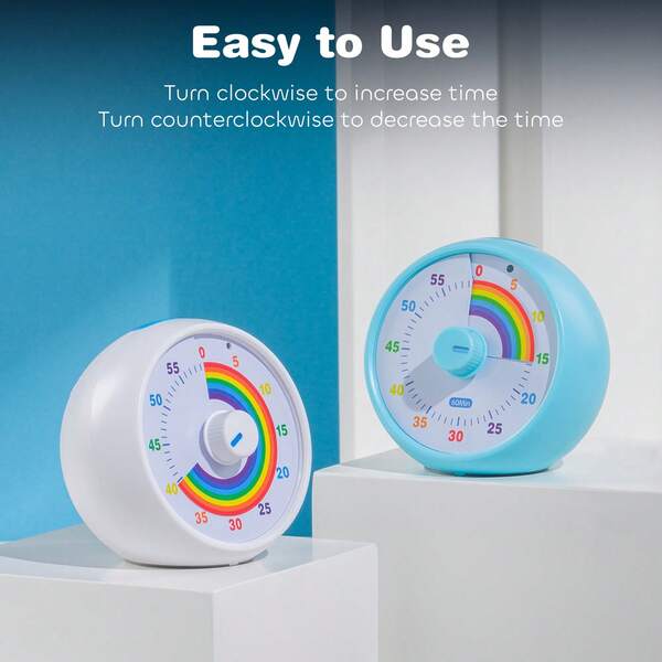 60 Minute Visual Timer For Kids, Classroom, Office, Kitchen, Desktop Timer, Children Time Management Tool, Silent Operation, Pomodoro Timer, Rainbow Pattern