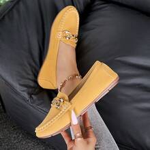 1 Pair Women's Casual Slip-On Flat Loafers, College Style Versatile Yellow Moccasins For Daily, Outdoor, Commute, Sports, Suitable For All Seasons, Ramadan/Holiday Gift - Turmeric 10 - View 2