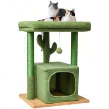27" Cactus Cat Tree For Indoor Cats Green Activity Tower With Scratching Posts Modern Kitten Condo With Plush Perch And Hanging Ball For Play - màu xanh lá - Xem 7