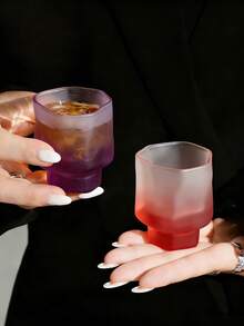 1个迷你扭纹玻璃杯，不对称高品质创意设计茶杯，磨砂表面酒杯，家用茶杯，功夫茶具，派对果汁杯 - 彩色 - 查看 6