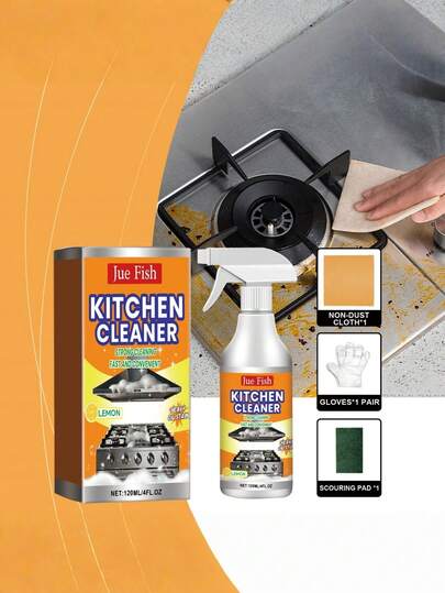 JUE FISH Multi-Purpose Kitchen Degreaser Cleaner, Effectively Removes Stubborn Grease, Oil Stains, And Grime From Stovetops, Ovens, And Cooktops